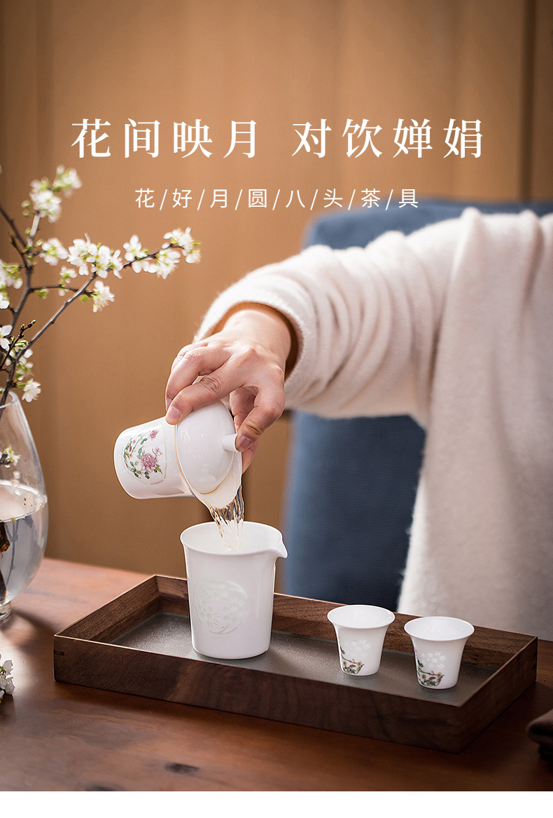 Jade cypress jingdezhen ceramic tea set tureen white porcelain cup body painting flowers pattern with the filter