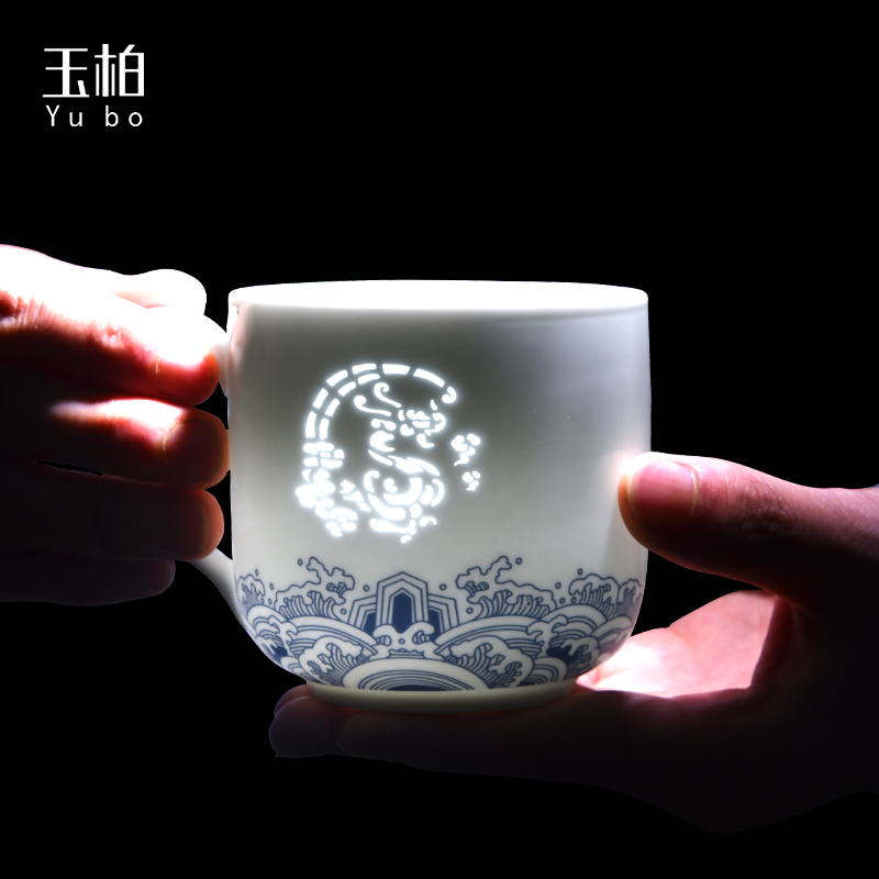 Jade cypress jingdezhen linglong cup with cover belt filter tea cups separation ceramic office cup single men and women