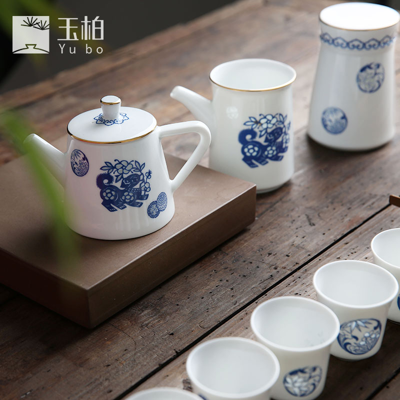 Jade ceramic zodiac parker and exquisite tea sets of a complete set of blue and white porcelain kung fu tea set prosperous matter best tea