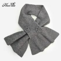 Cashmere scarf Korean version of autumn and winter wool solid color scarf Lady Joker flower double layer thick warm collar