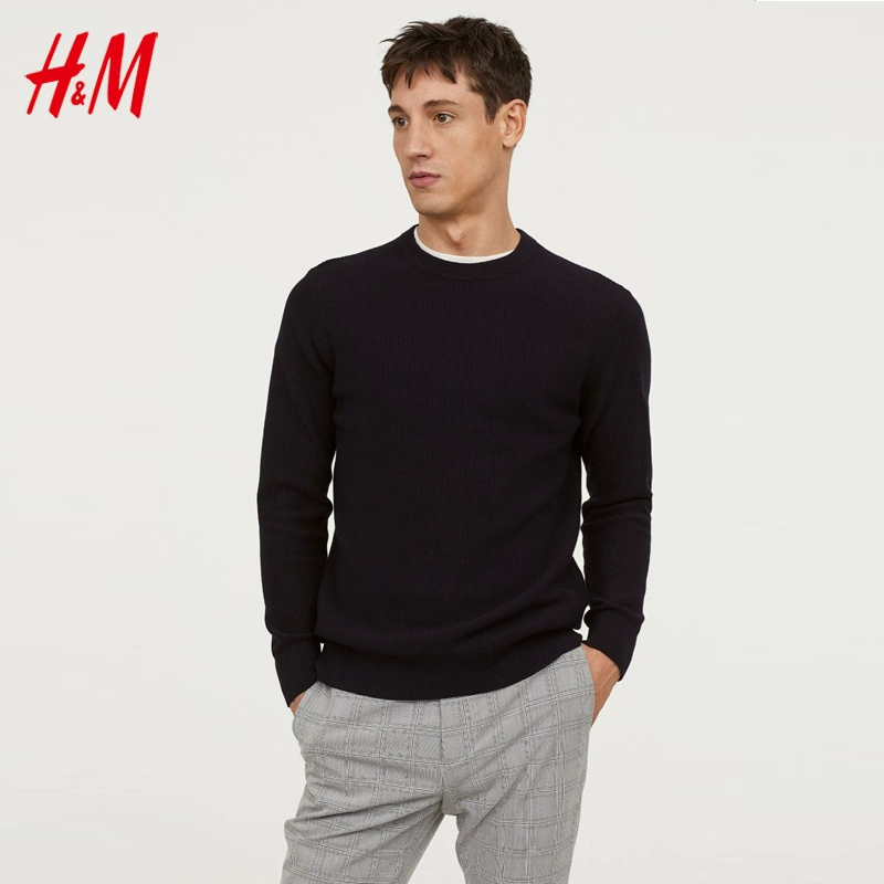 H & M truy cập chính hãng áo len nam áo len nam tự canh mùa đông đệm hàng rào thoải mái kết cấu bông hm - Áo len