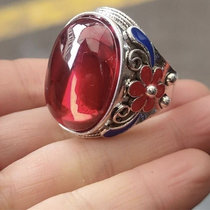 Antique miscellaneous adjustable antique Tibetan silver zircon inlaid ring couple gift ring