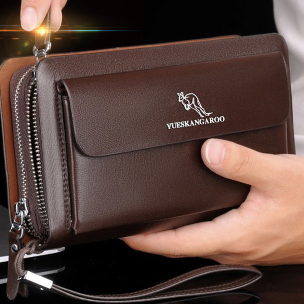 Large capacity long wallet business double clutch bag leather large double zipper men's clutch bag