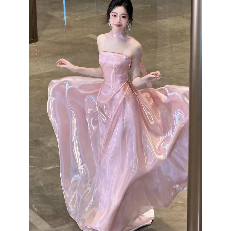 French-Style Pink Dressing Gown for Women, Bride's Engagement Evening Dress, 2026 New Model, Graduation, 18Th Birthday, Coming-Of-Age Ceremony Host