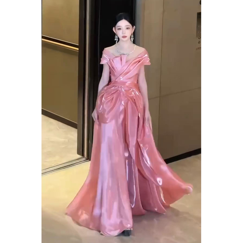 Pink Evening Dress with a High-End Feel, Perfect for Banquets, Beautiful Host Outfits, Student Day Celebrations, Adult Ceremonies, Performance Attire, and Engagement Dresses