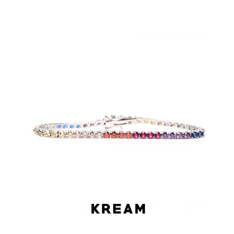 S925 pure silver full inlaid with colorful splicing gradual layer zircons round diamond tennis ball handmade male and female lovers hip hop accessories