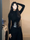 French Black High-Neck Knitted Inner Dress for Women, Autumn and Winter 2025 New Style, Waist-Cinching, Slim-Fitting, Hip-Hugging Long Skirt