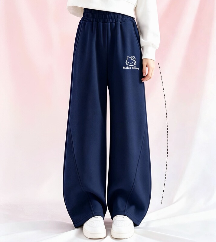 Brand-Cut Label, Autumn Girls' Knitted Composite Cotton Wide-Leg Pants, Children's Autumn Casual Sports Pants Brand-Cut Label, Autumn Girls' Knitted Composite Cotton Wide-Leg Pants, Children's Autumn Casual Sports Pants