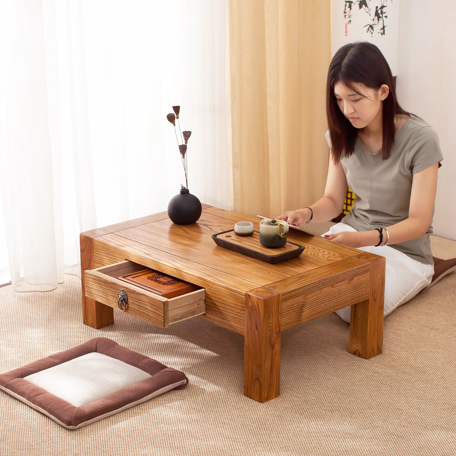New Chinese windowsill low table Low table Solid wood Kang table Tatami coffee table Floor table Modern tea art Sinology small table