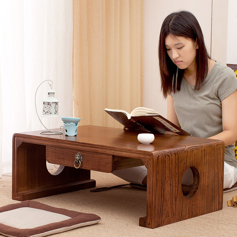 Imitation classical solid wood tatami table national table terrace tea table Chinese style minimalist floating window small tea table short table with drawer