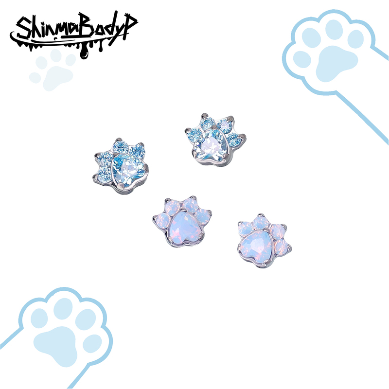 Shinma 【Sparkling Cute Claws】 Titanium Alloy Cat Claw Flashing Zircon Opal Earrings Ear Bone Studs Exquisite