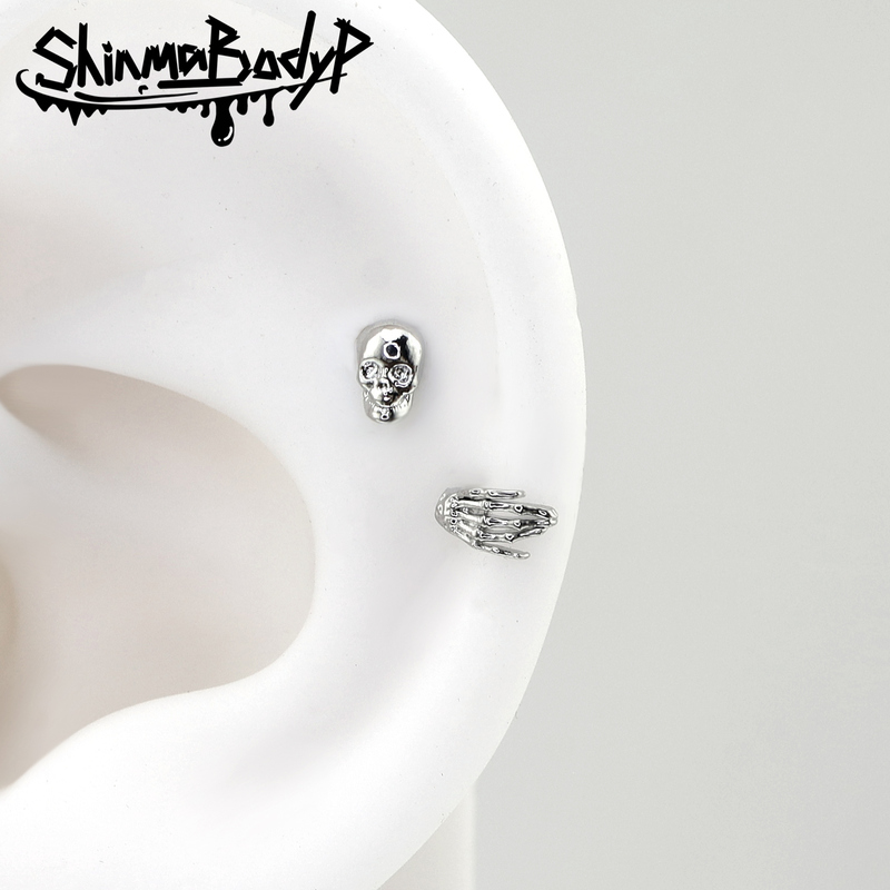 Shinma Titanium Steel Skull Series Earrings, Ear Studs, Skull Head, Skull Hand, Yabi Gothic Dark Earrings