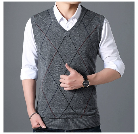 Woodpecker len vest nam cổ chữ V mùa thu và cotton mùa đông áo len không tay áo len trung niên áo len ấm áp vest áo len dệt kim