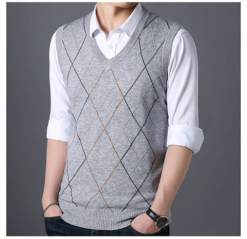 Woodpecker len vest nam cổ chữ V mùa thu và cotton mùa đông áo len không tay áo len trung niên áo len ấm áp vest áo len dệt kim