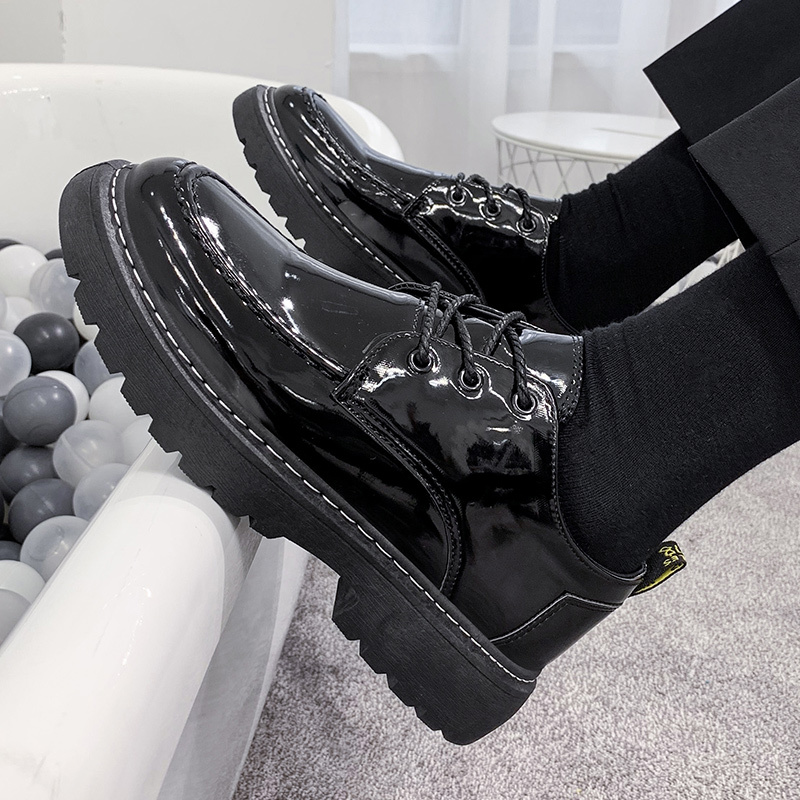 Black Glossy Large Leather Shoes for Men, Casual Sports British Style Groom Wedding Shoes, Summer Soft-Soled Business Formal Trendy Shoes