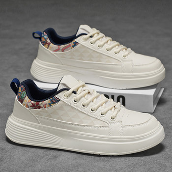 Men's Shoes 2026 New Spring Trendy Brand Thick-Soled White Casual Sneakers Men's Leather Shoes Versatile Popular Sports Trendy Shoes