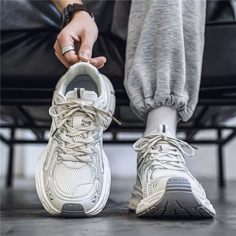 Hong Kong Style Men's Shoes, Winter Breathable Mesh, Youth Thick-Soled Height-Increasing Sports Running Casual High-End Dad Sneakers