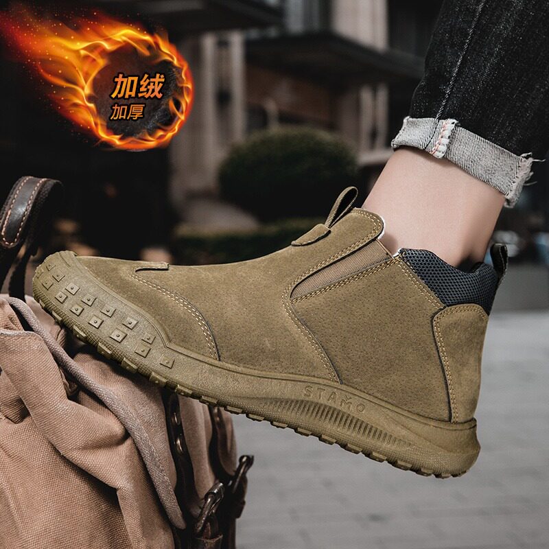 giày công trường không dây Giày nam mùa hè giày đầu bếp chống trượt chống nước cộng với giày cotton nhung đi làm công việc không có dây giày giày bảo hiểm lao động công trường giày bốt Martin giày công nhân không dây Giày bảo hộ không dây