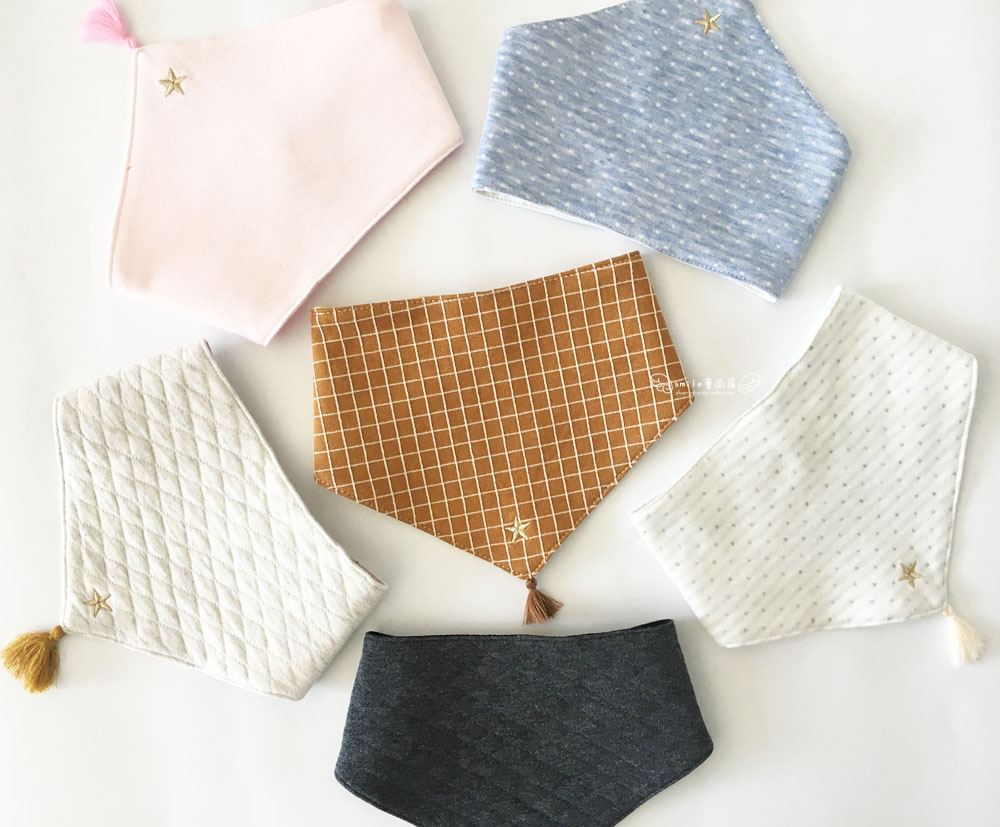 (Original)-smile-baby day ben cotton triangle scarf newborn embroidered star bib bib