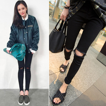 Black jeans women in the spring of 2022 new Han edition to fit tight and high waist hole nine pants