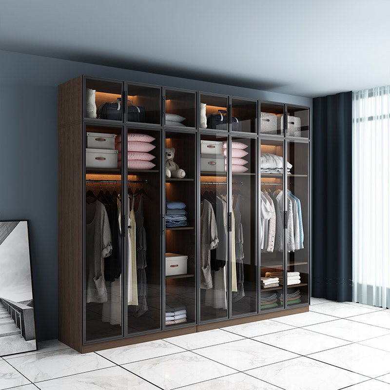 Wardrobe Custom Minima Modern Home Light Lavish Assembly Solid Wood 2 Doors Into People's Wardrobe Glass Door Bedroom Closet