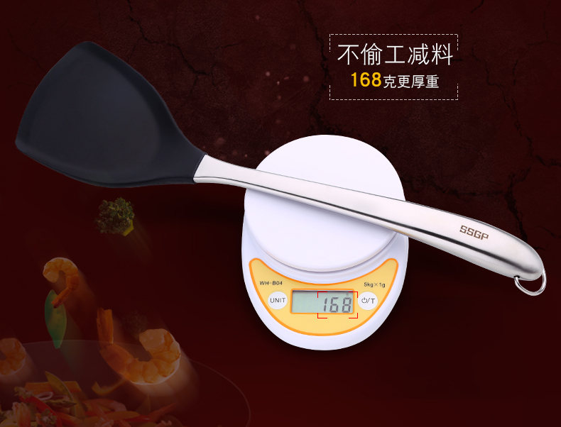 Nhiệt độ cao chống dính chảo silicone thìa nấu ăn xẻng chăm sóc chảo xẻng dài tay cầm bằng thép không gỉ 304 kệ đựng gia vị thông minh