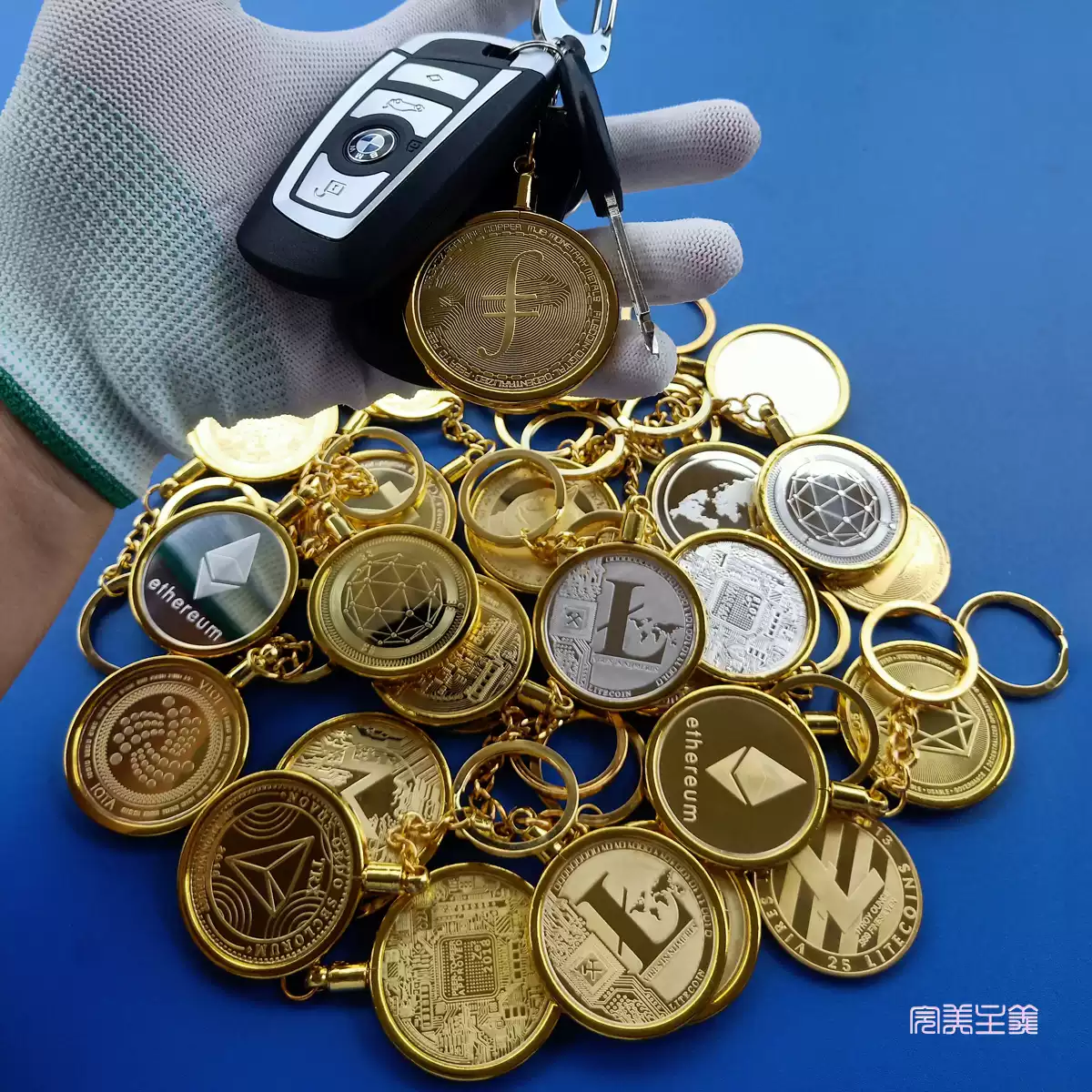 BTC實體硬幣鑰匙扣Bitcoin狗狗掛飾金包銀以太紀念銅質鑰匙圈