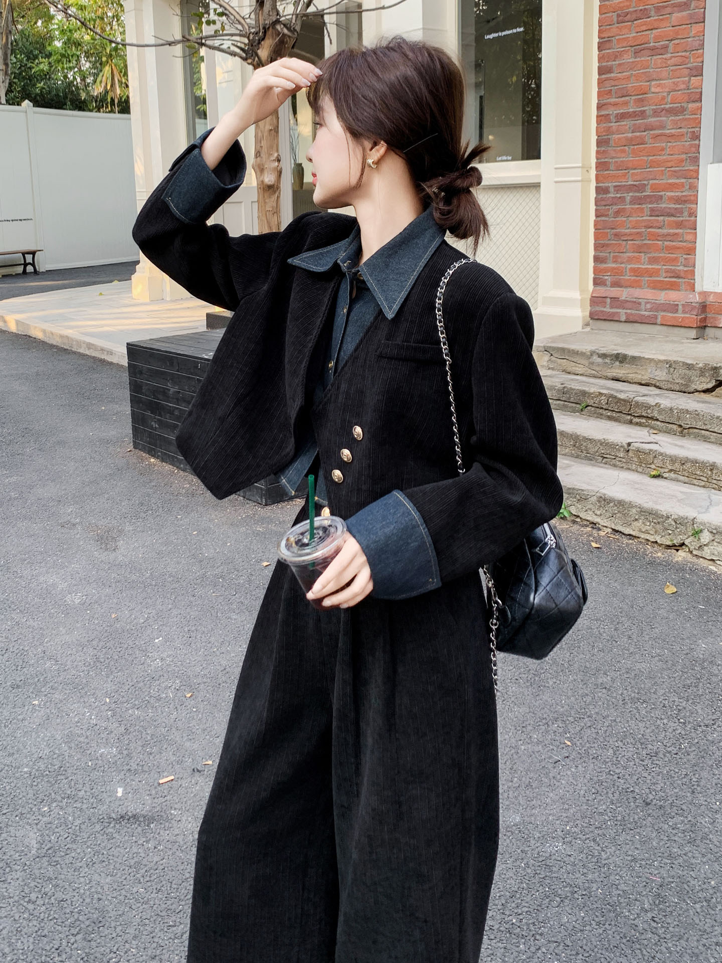 High-End Corduroy Short Jacket and Pants Set for Women, 2026 Autumn New Style, Elegant Outfit, Wide-Leg Pants Two-Piece Set