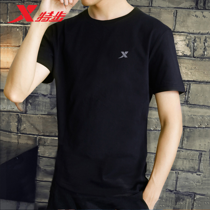XTEP short-sleeved T-shirt 2021 spring and summer new round neck quick-drying black running fitness half-sleeve sportswear men's clothing