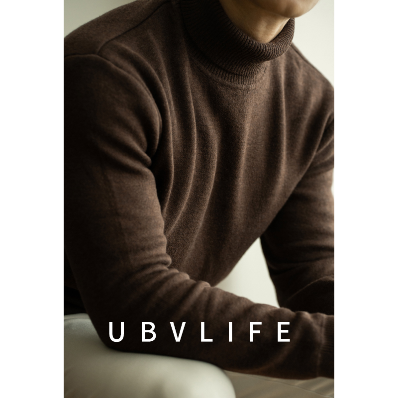Ubv Machine Washable Lyocell Merino Wool Turtleneck Sweater for Men 2025 Autumn Warm Commuter Base Layer Light Mature Knitwear