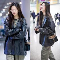 2020 new autumn dress Song Yanfei star same coat black loose PU leather clothes classic locomotive clothing women tide