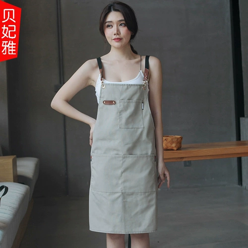 Модный джинсовый кофейный фартук для работы, в корейском стиле, делается под заказ, с печатью вашего логотипа