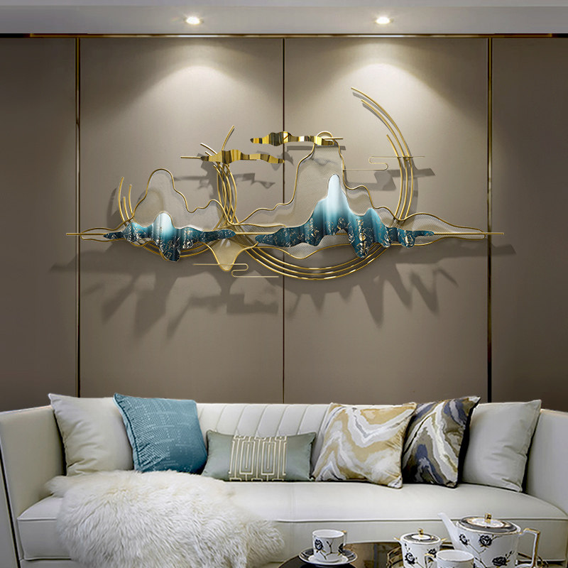 Chinese style Zen landscape Wrought iron wall decoration pendant Living room background wall decoration Creative light luxury wall decoration pendant