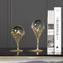 Modern Light Luxurious Crystal Ball Brass Pendulum Piece Creativity Photo Furnishing Home Trinket Nordic Wind Living Room Wine Cabinet Decoration