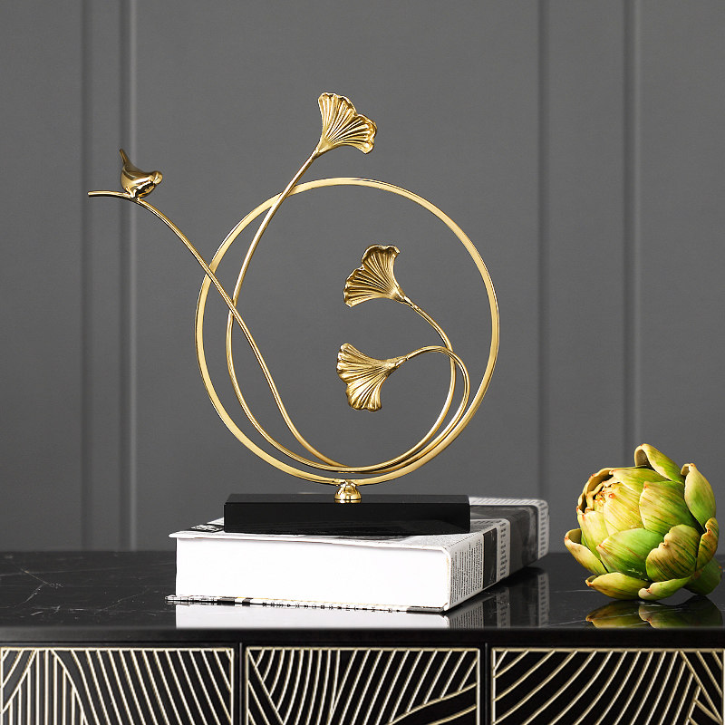 Modern light luxury ginkgo leaf brass ornaments home accessories creative living room desktop decoration art wine cabinet furnishings