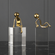 Modern minimalist bronze man water crystal ball swing piece living room art desktop decoration creative light luxury wine cabinet furnishing small ornaments