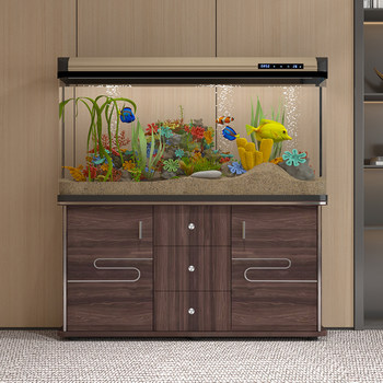 Fish Tank with Cabinet for Living Room, Small to Medium-Sized Household Floor-Standing Glass Aquarium, No Water Change Needed, 2023 New Creative Goldfish Tank