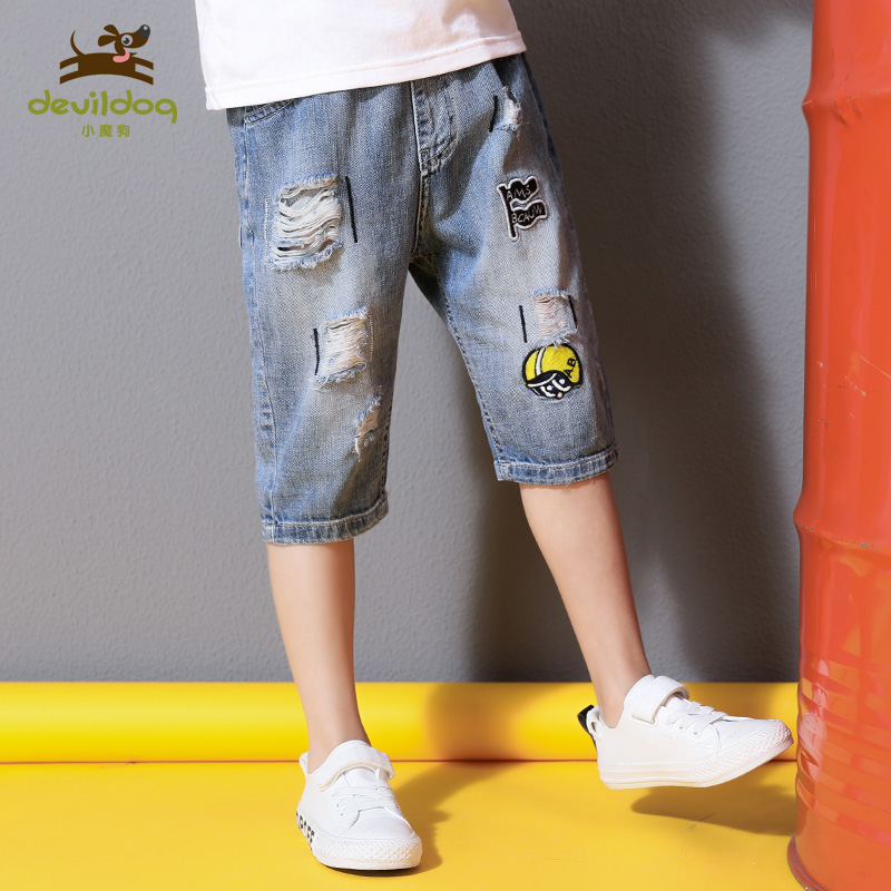 Chàng trai denim quần short mùa hè mỏng 2020 giản dị quần mùa hè ăn mặc thời trang quần bảy điểm bông mới trẻ em lớn dành cho trẻ em hợp thời trang.