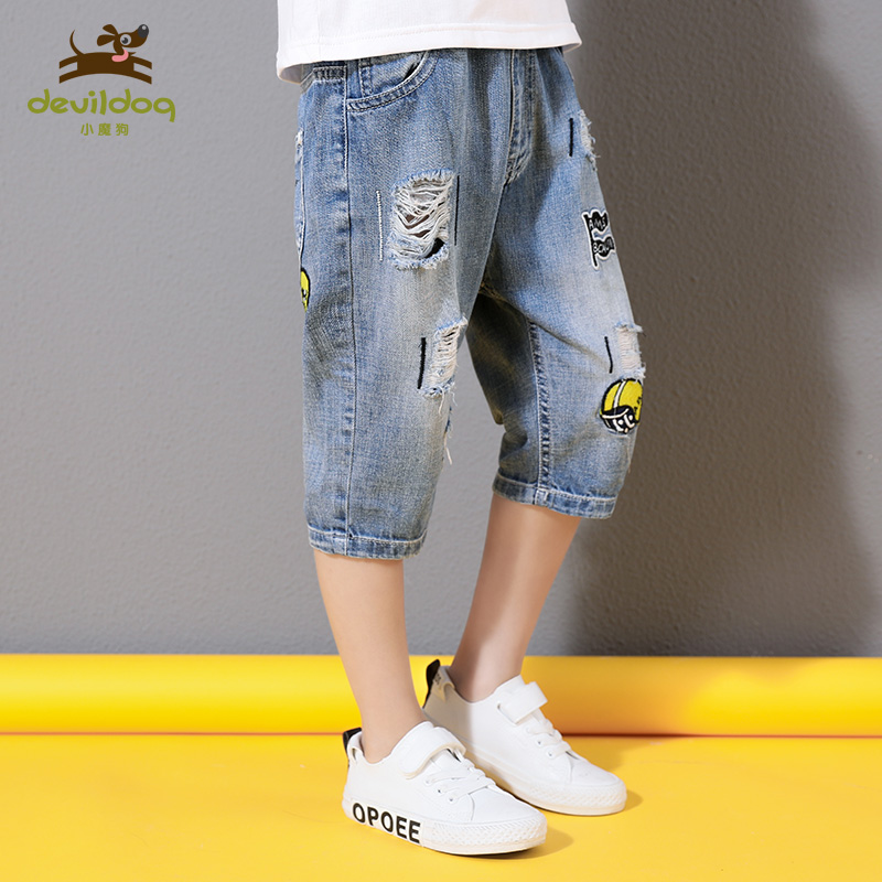 Chàng trai denim quần short mùa hè mỏng 2020 giản dị quần mùa hè ăn mặc thời trang quần bảy điểm bông mới trẻ em lớn dành cho trẻ em hợp thời trang.