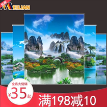 Shading Landscape Painting Hand-pulled Curtains Home Toilet Waterproof Living-room Bedroom Bookhouse Shading Lift Wind Landscape Painting Roller Shutters