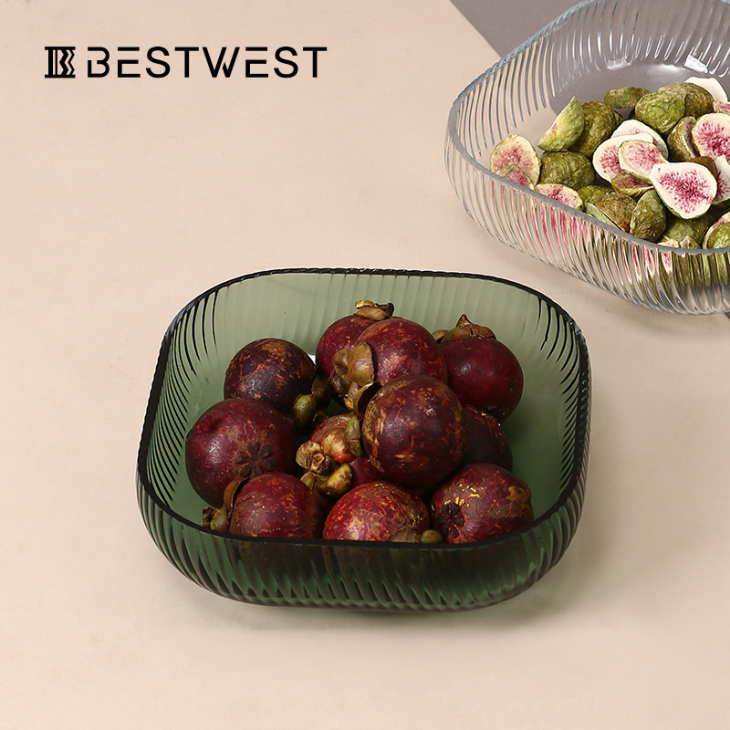 BEST WEST vertical stripe glass fruit tray light extravagant wind swinging pieces living-room tea table tennis red fruit pans table creativity