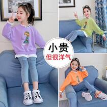 Girls spring and autumn sweater thin 2021 spring new 7-year-old pullover false two pure cotton 13-year-old female middle child