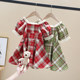 Girls plaid dress 2022 new summer children's Korean version of foreign bubble puff sleeve baby net red princess skirt