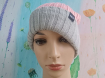 1011-27 NEO pink and gray woven flower label warm knitted hat autumn and winter cold hat-single top