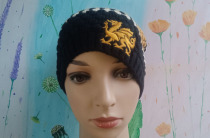 1011-35 Black yellow and white color matching woven flower embroidered logo warm knitted hat autumn and winter cold hat - single top