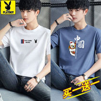 Floral Playboy Men Short Sleeve Pure Cotton T-Shirt Half Sleeve Loose Printed Compassionate Round Collar Letter Summer 2021 Tide