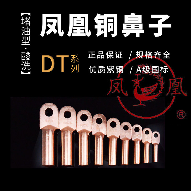 Phoenix brand pipe-type oil-blocking copper nose DT-16 25 70 120 185 240 300 national standard thickened wire nose