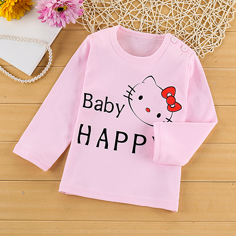 Trẻ em dài tay hàng đầu T-shirt bé trai cotton dài tay áo thun cô gái mùa thu đáy đơn mảnh đầu bông 1-6 tuổi.