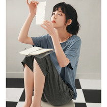 2021 New Cotton Pajamas Women Summer Thin Short Sleeve Capri pants Loose Summer Home Clothes Two Piece