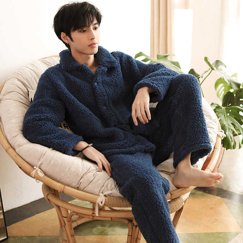 Coral Suede Pajamas Men's Autumn Winter Plus Suede Thickened Winter Male flannel Home Clothing Men's Sleeping Clothes Winter